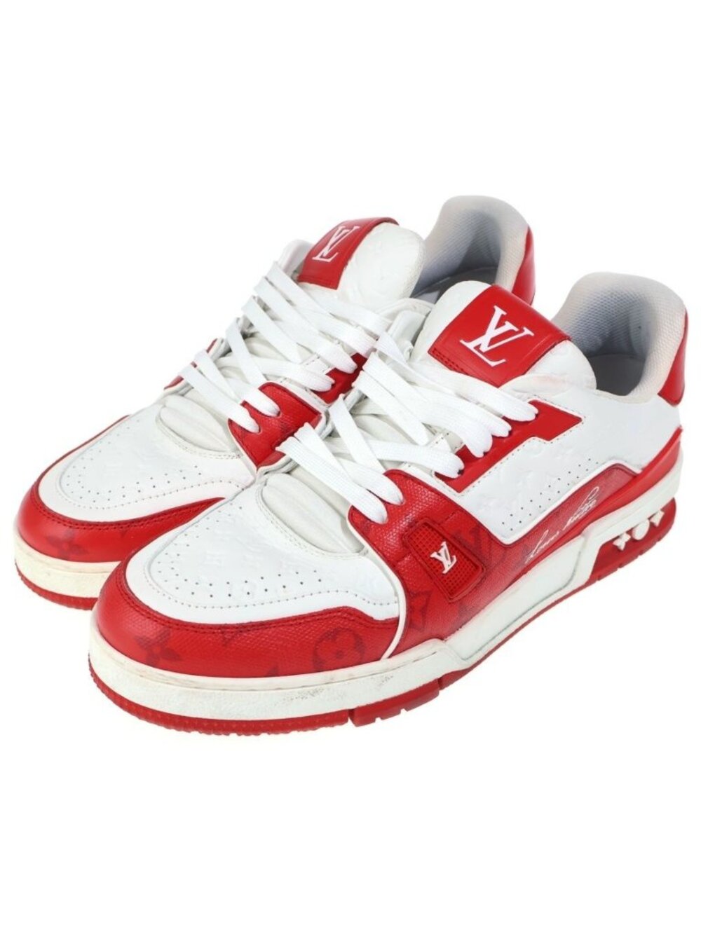 Louis Vuitton LV Trainer Line Monogram Low Cut Sneakers White Red - Picture 2 of 6